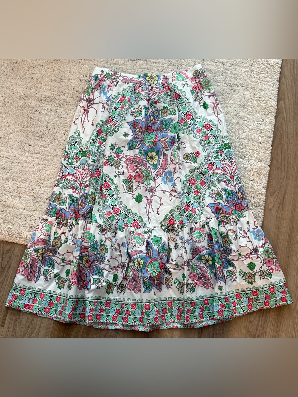 Talbots medium M Floral Paisley Midi Skirt Tiered Ruffle Multicolor Boho